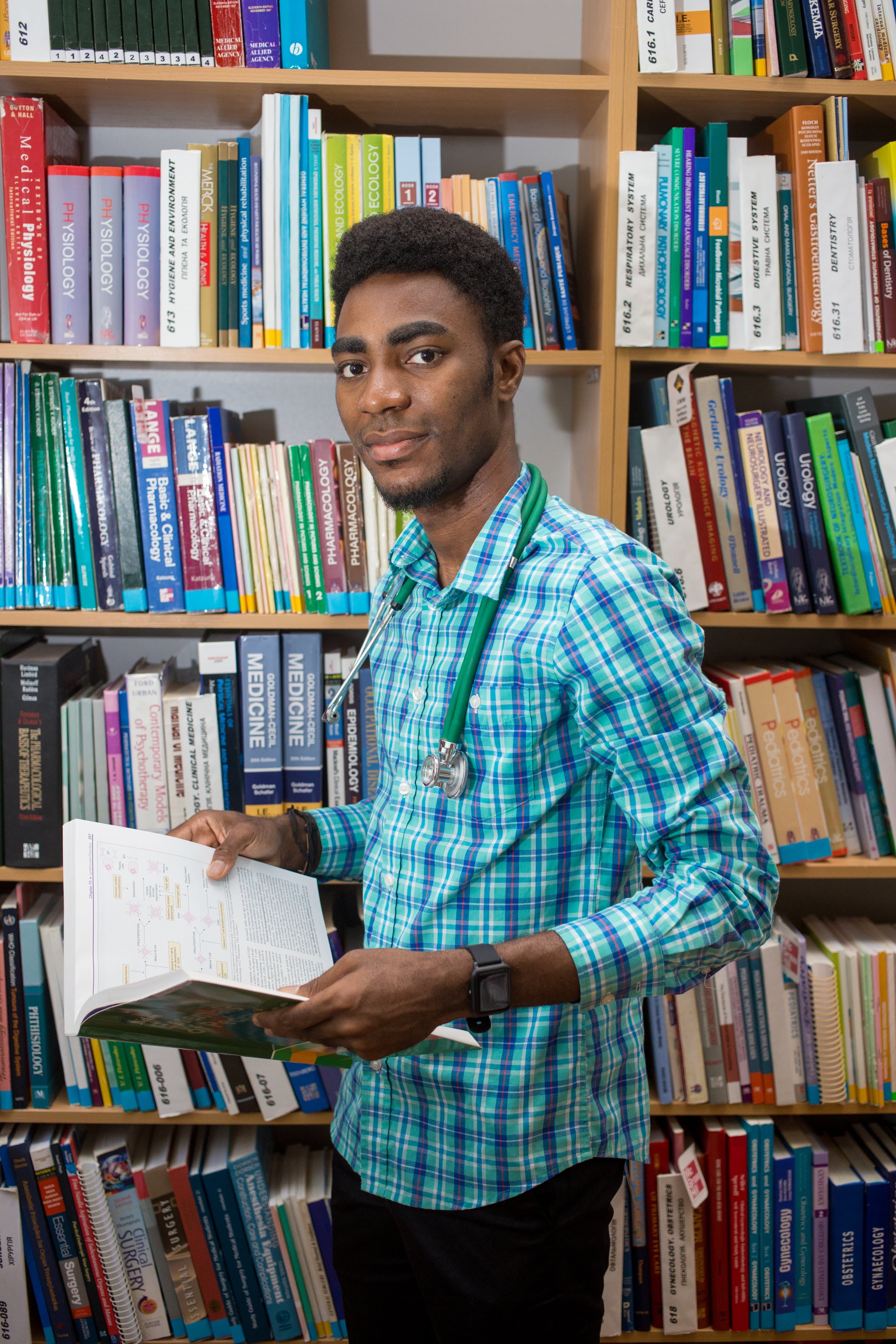 Where this work begins: a doctor by training, in the medical library, now building technology for care.